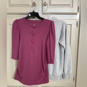 Lot Of Gap Maternity Shirts Women’s XS Henley Hoodie Gray Mauve Pregnancy